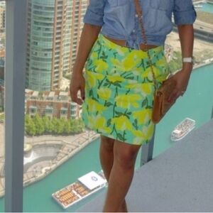 J.Crew Factory Pleated Cotton Basket Weave Daffodil Print Mini Skirt. size 4